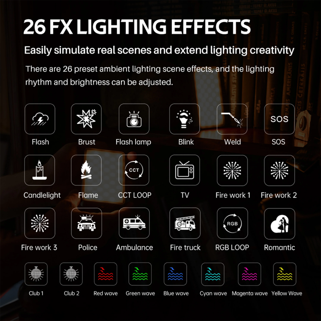26 efectos de iluminación diferentes